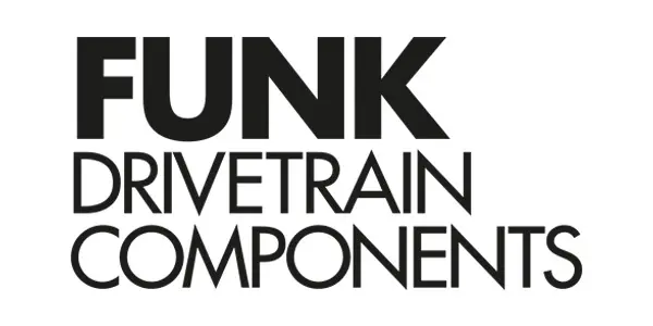 „Schwarzes Wortmarken-Logo ‘FUNK – DRIVETRAIN COMPONENTS’ in kompakten Versalien.
