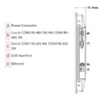 Anschlussseite des Weintek MT8106iP mit Power Connector, RS-485, RS-232, USB-Host-Port und Ethernet