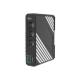 Weintek cMT-G04-Gateway im Kunststoffgehäuse, oben vier Status-LEDs, darunter SW1, SW2- und LAN-Anschlüsse, gefolgt vom 24 VDC-Anschluss am unteren Ende.