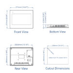 Technische Zeichnung mit Dimensionen des Weintek cMT2108X2 Touchpanels
