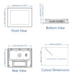 Technische Zeichnung des cMT3092X mit Bemaßung und Einbauausschnitt (250 × 192 mm)