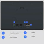 Rückseitige Anschlüsse des cMT3162X-W mit Gigabit-Ethernet-Ports, USB-Host und Stromanschluss für den 24-VDC-Betrieb