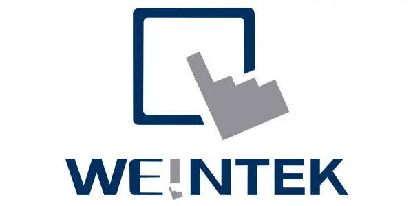 Weintek-Logo mit quadratischem Symbol und Zeiger-Icon – Hersteller von HMI-Bedienpanels.