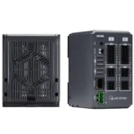 Drauf- und Seitenansicht des iR-ETN40R Weintek EtherNet I/O Moduls mit Belüftungsöffnungen und Ethernet-Anschluss.