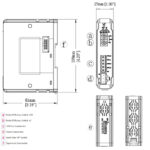 Technische Zeichnung des Weintek iR-COP CANopen Kopplers mit detaillierten Abmessungen und Anschlussbeschriftungen.