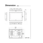 Das Foto zeigt die technischen Maße und Ansichten des industriellen Touchscreen-Monitors Cimon CM-iM15W-D von vorne, seitlich und von hinten.