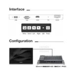 Das Foto zeigt die verfügbaren Schnittstellen, Bedienelemente und Anschlussmöglichkeiten des Cimon CM-iM15W-D Monitors sowie die Konfiguration mit einem externen Box-PC.