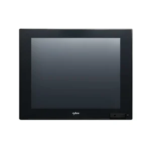 Vorderansicht des Cimon CM-iNP5619-A Industrie Panel-PC mit schwarzer Glasfront und 19-Zoll-Touchscreen