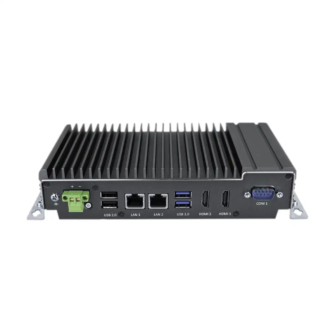 CM-NB200-D Industrie Box-PC von CIMON – Frontansicht CIMON CM-NB200-D Industrie Box-PC – Frontansicht mit LAN, USB, HDMI und COM-Anschlüssen