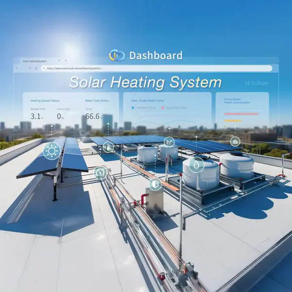 Visualisierung einer Solarthermieanlage mit Weintek Dashboard auf einem Flachdach