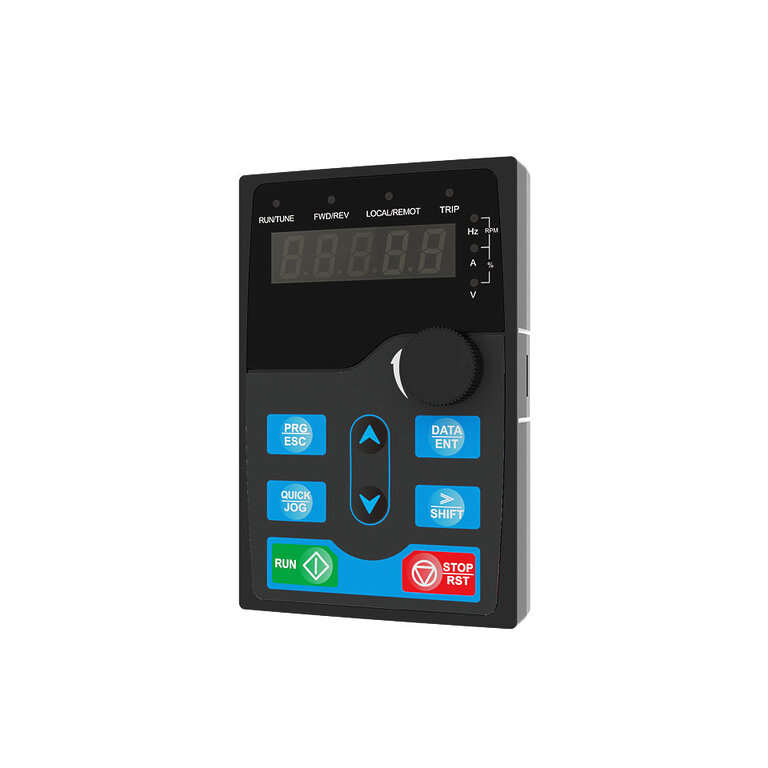 Externe LED-Bedienkarte INVT BOP-270 mit 5-stelliger Anzeige und Funktionstasten zur Parametrierung und Steuerung von Frequenzumrichtern.