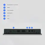 Unterseite des Weintek cMT3108XP (iV) mit klar beschrifteten Ports: Stromversorgung (Klemmstecker), USB-Host, LAN 2 (10/100) und LAN 1 (10/100/1000) in einer flachen Kabelmulde.