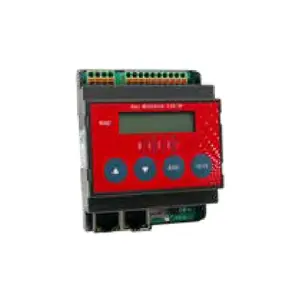 EAP MODUL-2020 Basismodul B04 mit BACnet/IP, LCD-Display und 4 Tasten; oben Klemmenleiste, unten zwei RJ45-Ports (2-Port-Switch) – Front/Schrägansicht.