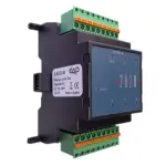 EAP Electric E6DO-W Seitenansicht: MODUL-2020 Relais-Erweiterung mit seitlichem Systembus-Stecker, Push-in-Klemmen und Typenschild; 6× Wechslerkontakte, IP20, DIN-Schiene.