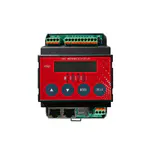 EAP R01 Modbus TCP/IP (MODUL-2020), Frontansicht mit LCD/4 Tasten; oben Klemmen +24 V/0 V und DI 1–8, unten 2× RJ45 und Zusatzklemmen.