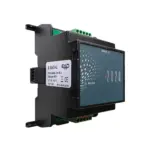 EAP E8AO-U Erweiterungsmodul 5718, Frontansicht mit oberen und unteren Push-in-Klemmleisten für 8 analoge 0–10-V-Ausgänge, seitlicher Systembusstecker MODUL-2020.