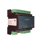 EAP I/O Modul 7814 in isometrischer Ansicht mit seitlichem Typenschild und Anschlussklemmen, ESCO Artikelnummer IOMODUL7814.
