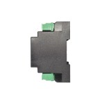 Linke Seitenansicht des EAP I/O Moduls 8605 mit kompaktem schwarzem Gehäuse und Hutschienenprofil, ESCO Art.-Nr. IOMODUL8605.