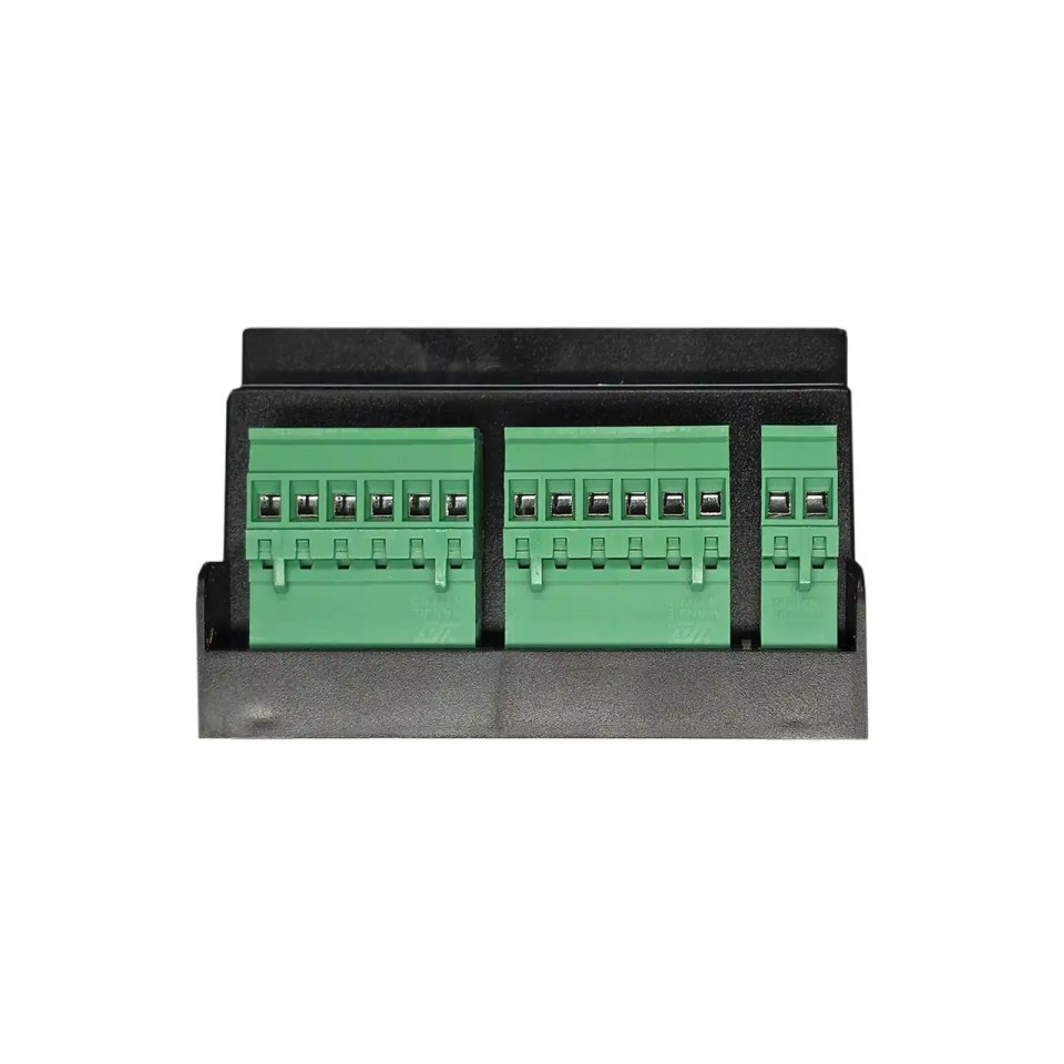 Obere Anschlussseite des EAP I/O Moduls 8698 mit steckbaren Klemmen für Versorgung und XI3-Universaleingänge, geeignet für PT/NI, T1S und 0–10 V, ESCO Art.-Nr. IOMODUL8698.