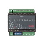 EAP Feldbusmodul FBA16DI mit 16 digitalen 24-V-Eingängen in Frontansicht. Sichtbar sind die beschrifteten DI-Kanäle 0 bis 15, die LED-Statusanzeige für alle Eingänge, die Power-Anzeige, grüne steckbare Schraubklemmen oben und unten sowie der blaue DIP-Schalter zur Adress- und Buskonfiguration.