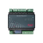 Frontansicht des I/O Moduls 7737-1 von EAP Electric, Feldbusmodul FBA2DI.4PT/NI.6DO-R.M.S. mit 2 digitalen 24V-Eingängen, 4 PT/NI-Temperaturfühlereingängen, 6 Relaisausgängen, Status-LEDs, RS485-Schnittstelle und DIP-Adressschalter für Modbus-RTU und S-Bus.