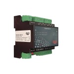 I/O Modul FBA8DI.4DO-R in ISO-Ansicht mit steckbaren Klemmen, Status-LEDs und Relaisausgängen für Modbus-RTU und S-Bus