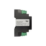 Seitenansicht des I/O Moduls FBA8DI.4DO-R mit Typenschild, Gerätekennzeichnung und technischer Beschriftung für RS485-Feldbusanwendungen