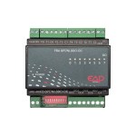 I/O Modul 8534-1 von EAP Electric in Frontansicht, Feldbusmodul Typ FBA8PT/NI.8DO-OC mit 8 PT-/NI-Eingängen und 8 Open-Collector-Ausgängen, schwarzes Hutschienengehäuse mit Status-LEDs, steckbaren grünen Klemmen und RS485-Kommunikation für Modbus-RTU und S-Bus.